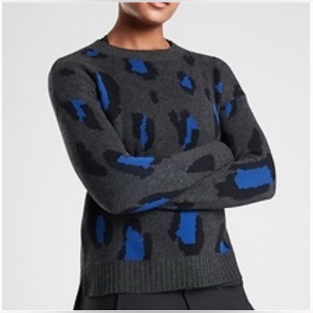 Athleta Leopard Wool Cashmere Crewneck Sweater